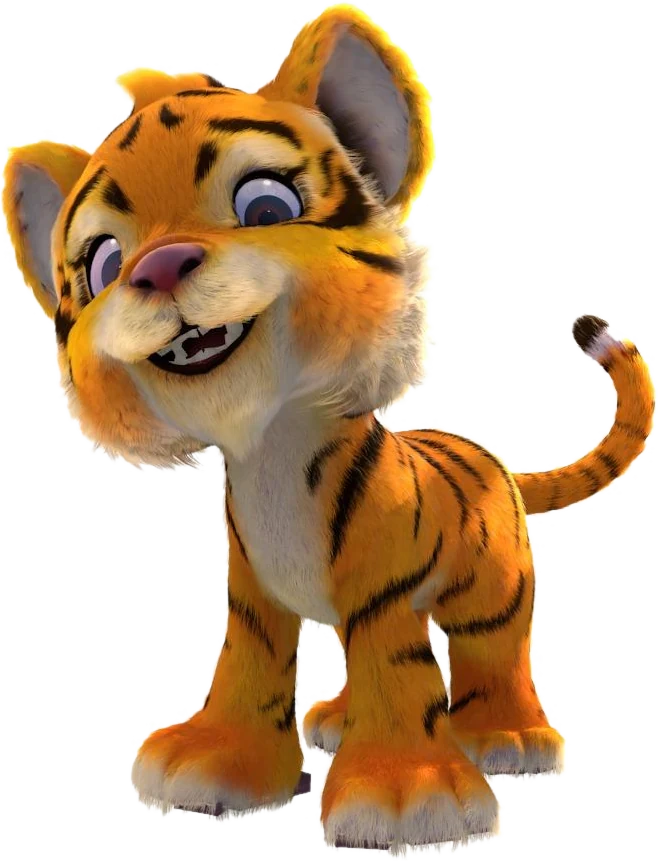 Bobby, the animated tiger cub at the centre of the project, standing with one paw raised